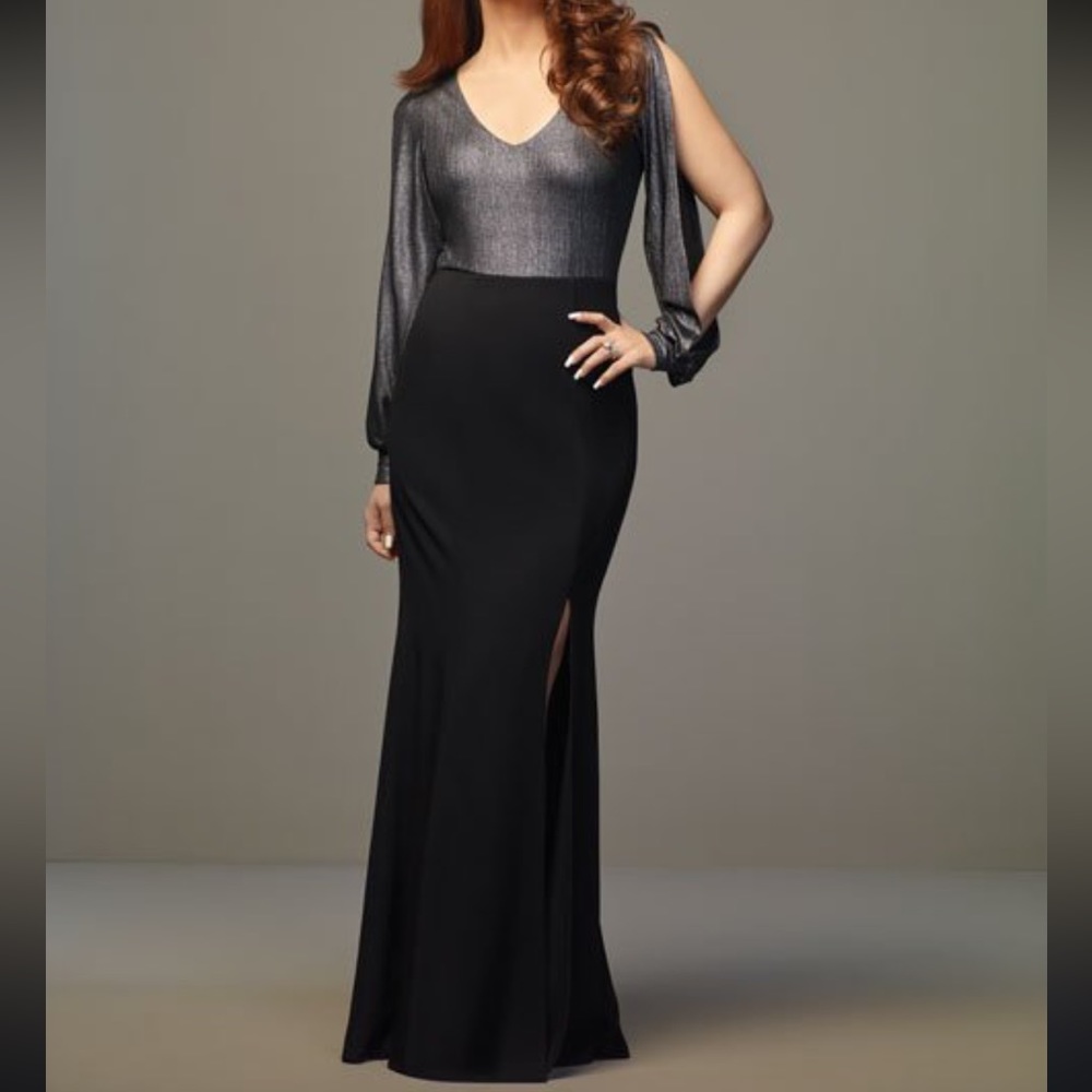 AND BLACK SILVER LONG GOWN WITH THIGH SLIT no tag but totally new no sign usage - Picture 1 of 2